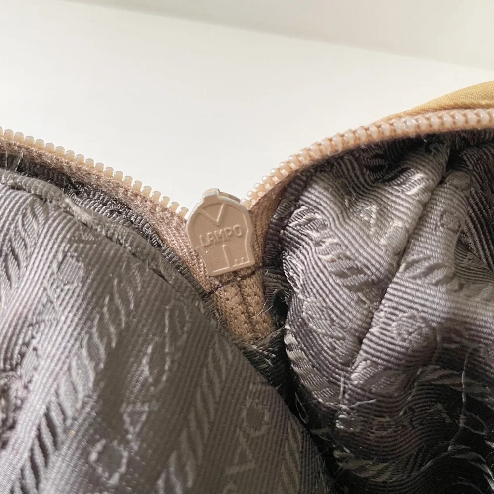Prada tan Tessuto sport nylon triangle logo small zip tote bag